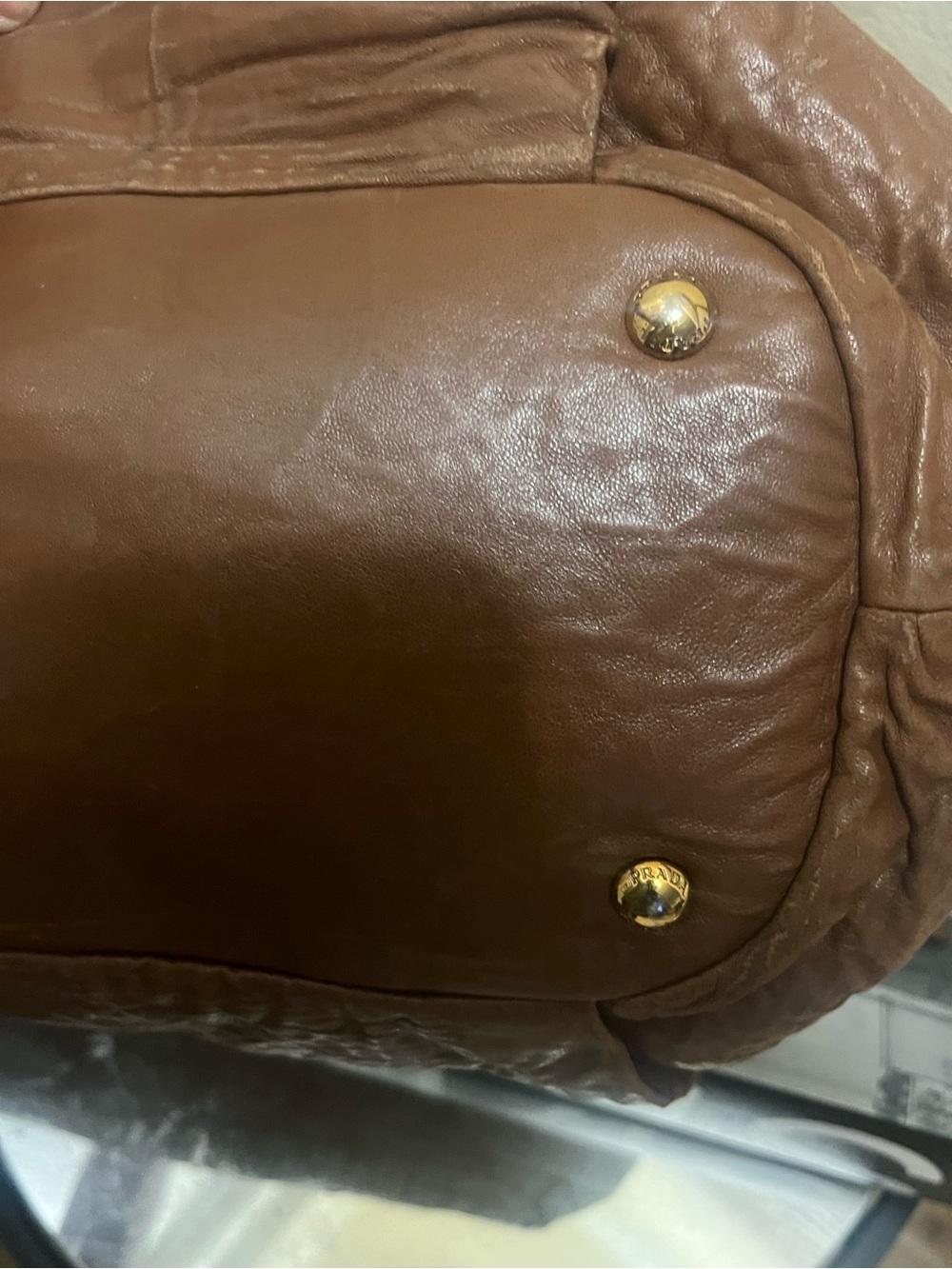 Prada Brown Leather Shoulder Bag with Gold Logo - Picture 6 of 13